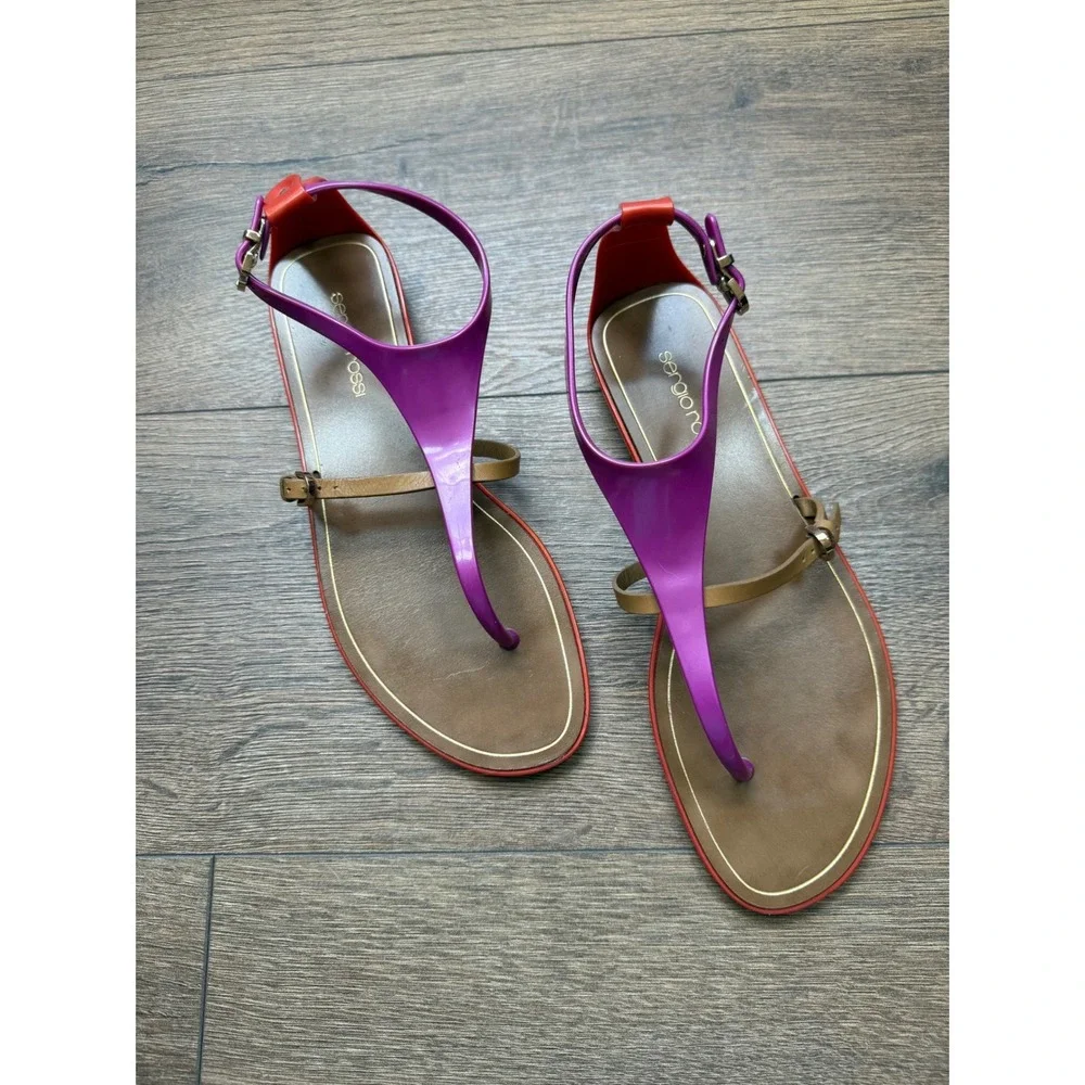 Sergio Rossi Jelly Sandals Purple Orange T-Strap Flat Made in Italy 38